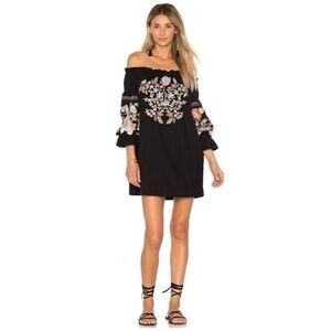 Free People | Fleur Du Jour Embroidered Off the Shoulder Mini Dress Size small.